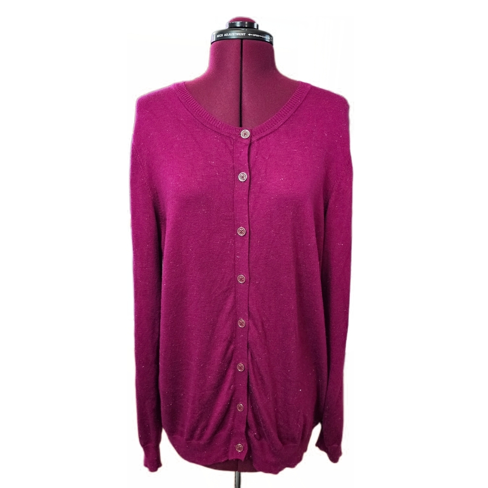 Nicole Miller Button Up Cardigan Berry Wine  Metallic Yarn